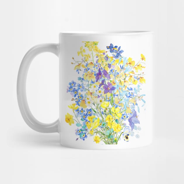 yellow blue purple flowers watercolor pattern by colorandcolor